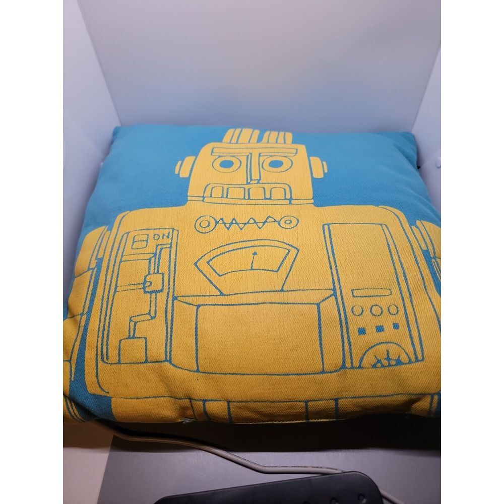 The Land Of Nod Robot Throw Pillow Orange Blue 15"x14" Bedding Chair